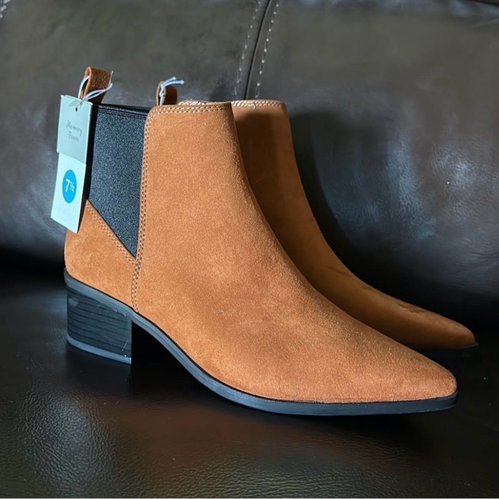 a new day Tan Suede Pointed Chelsea Ankle Boots